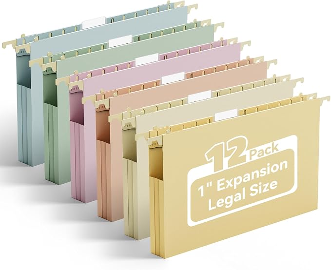Ansook Plastic Hanging File Folders Legal Size, 12 Pack Extra Capacity by Ansook
