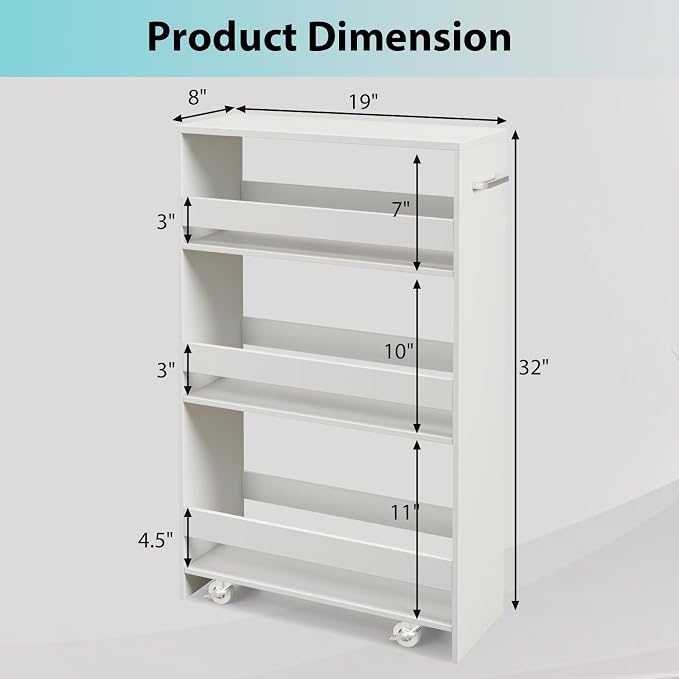 POWERSTONE 4-Tier Slim Storage Cart, Narrow Kitchen Rolling Cart w/Handle & - Image 3