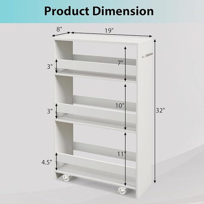 POWERSTONE 4-Tier Slim Storage Cart, Narrow Kitchen Rolling Cart w/Handle & - Image 3