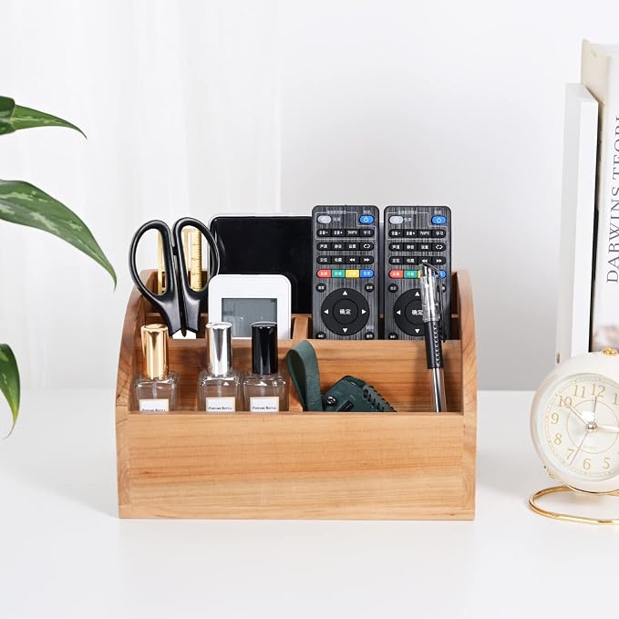 Farmhouse Solid Wooden Mail Sorter Wood Desk Organizer TV Remote Holder Rustic - Image 5