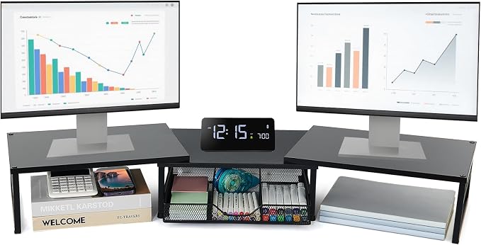 OPNICE Dual Monitor Stand Riser, Desk Organizer by OPNICE