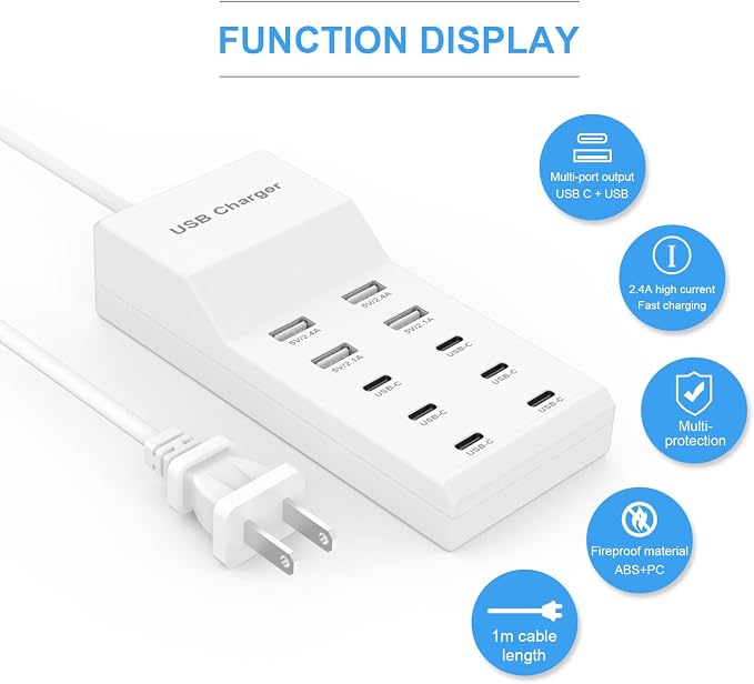 USB Charging Station for Multiple Devices USB Wall Charger Power Hub Strip - Image 2