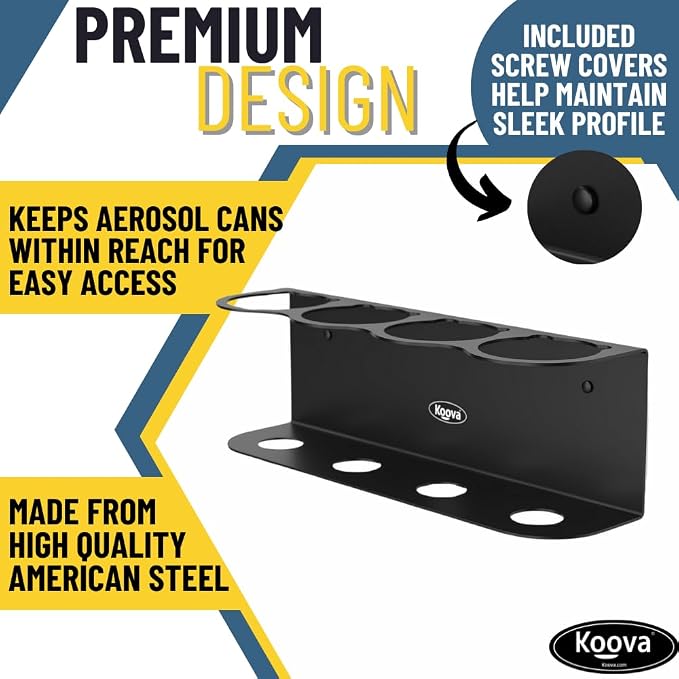 Koova 4 Aerosol Spray Can Holder | Easy Install Wall Mount | Heavy-Duty Powder - Image 2