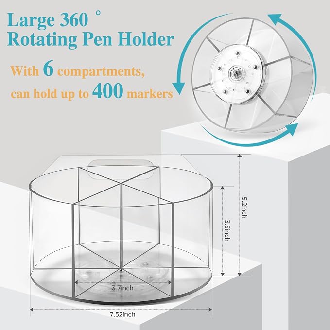 Large Acrylic Pen Holder for Desk, 6 Slots 360-Degree Rotating Pencil Holder - Image 2