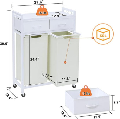 Laundry Hamper, Laundry Sorter 2 Section, Rolling Laundry Basket - Image 5
