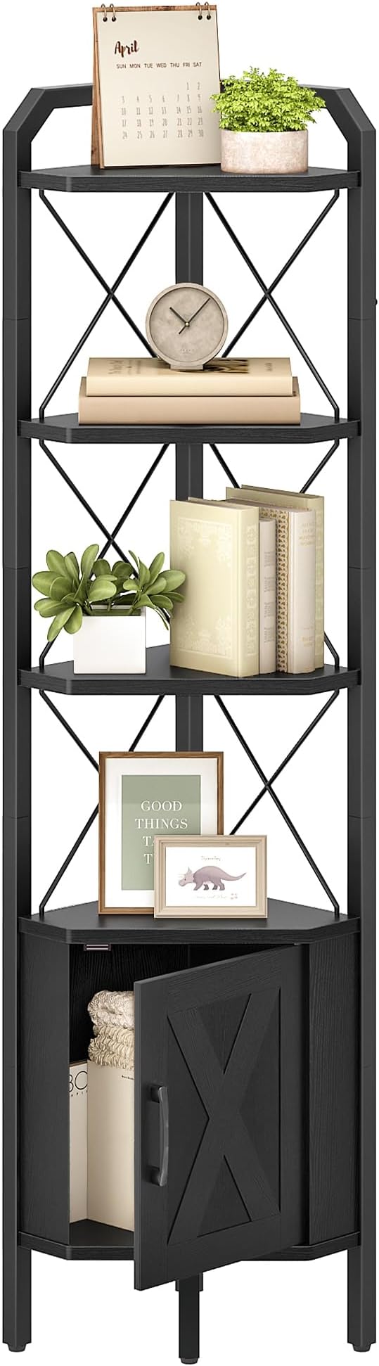 62.2" Corner Shelf with Cabinet, 4-Tier Tall Corner Bookshelf with X-Shaped and by Choezon