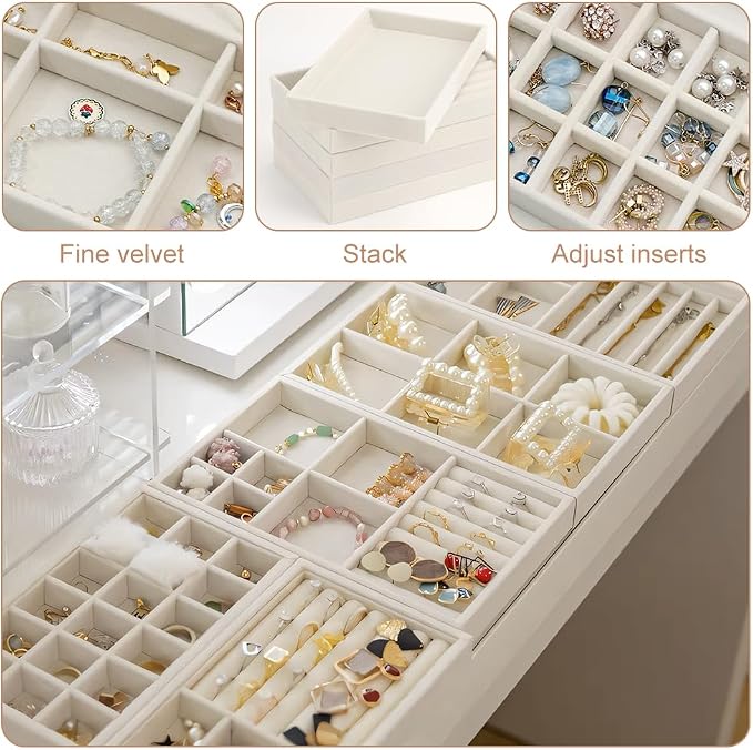 10 Pack Jewelry Organizer Tray Drawer Inserts Stackable Velvet Liner Dividers - Image 6