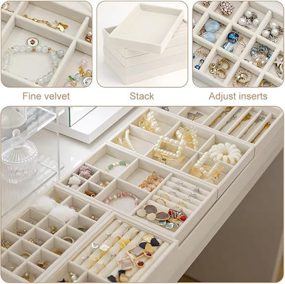 10 Pack Jewelry Organizer Tray Drawer Inserts Stackable Velvet Liner Dividers - Image 6