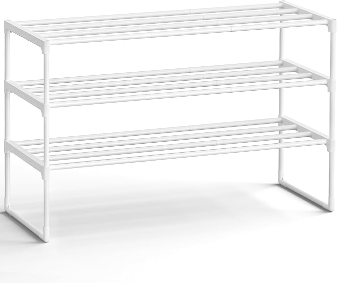 SONGMICS Shoe Rack, 3-Tier Shoe Organizer, Metal Storage Shelf, Upright or by Unknown