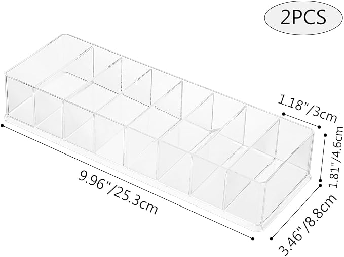 Acrylic Makeup Brush Organizers, 2 Pack 8 Section 8 Compartments Transparent - Image 2