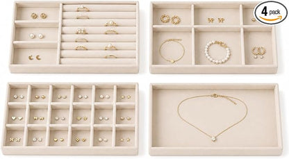 4 Pack Stackable Jewelry Organizer Tray Set by FIFILLION