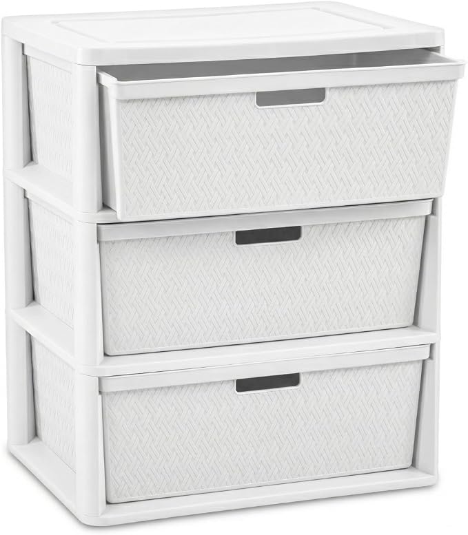 3 Drawer Wide Weave Storage Tower, Modern Style Decorative Freestanding Storage by Unknown