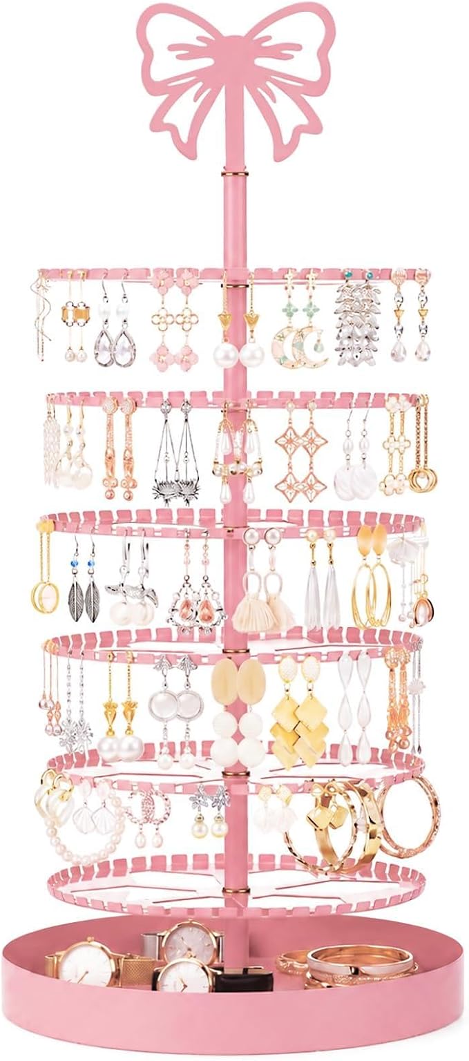 Hicarer 6 Tier Pink Bow Rotating Earring Holder Organizer Stand, 330 Holes by Hicarer
