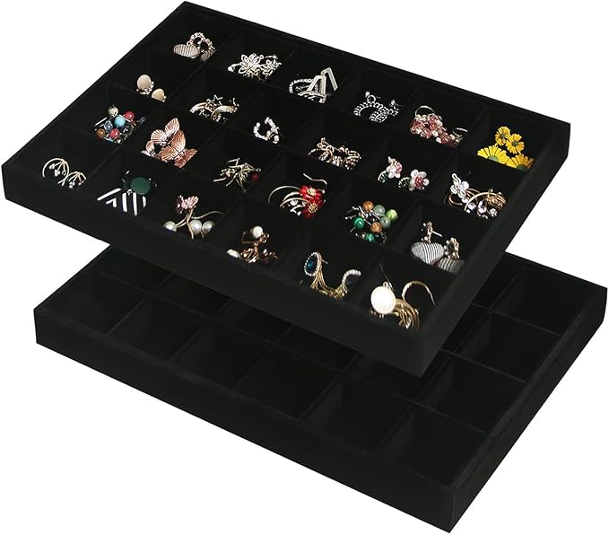 Coward 2PC Black Velvet Stackable 24 Gird Jewelry Organizer Tray Necklace by FocusOnJewelryDisplay15yrs