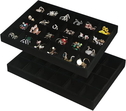 Coward 2PC Black Velvet Stackable 24 Gird Jewelry Organizer Tray Necklace by FocusOnJewelryDisplay15yrs