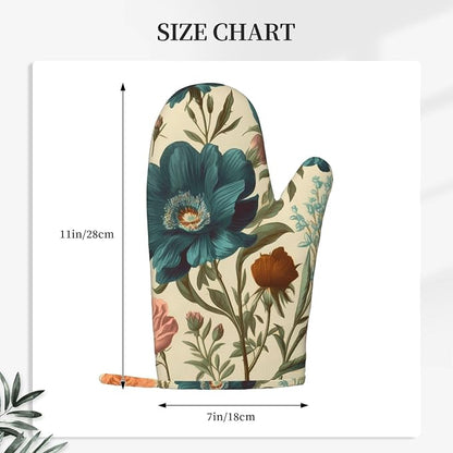 Floral Print Oven Mitts Set of 2, Heat Resistant Silicone Oven Mittens Gloves - Image 4