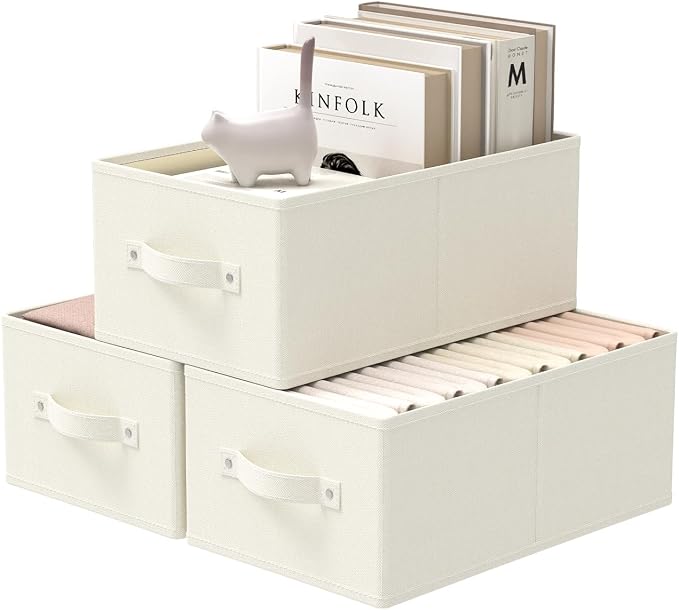 Fabric Storage Boxes for Shelves, 3 Pack Foldable Cloth Bins, Closet Organizers by Unknown