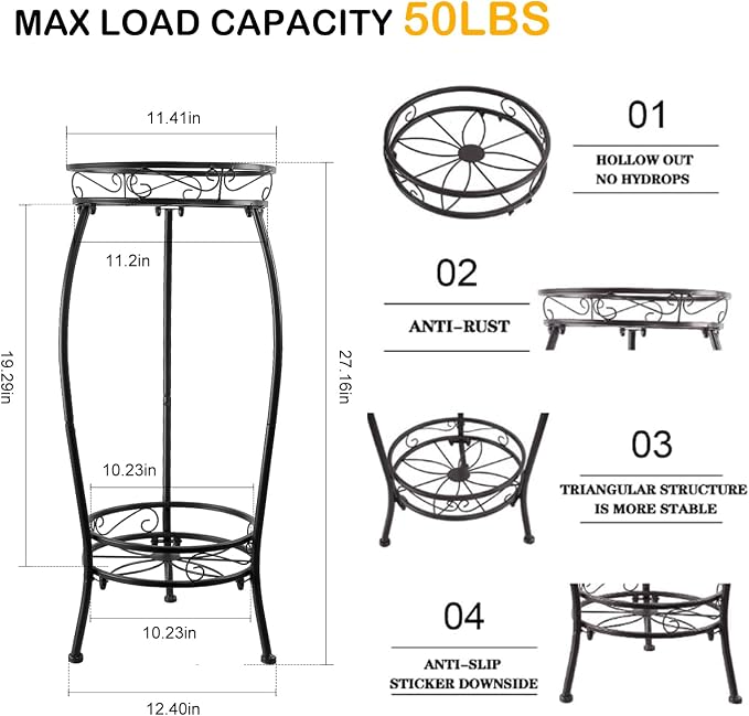 Plant Stand Indoor Outdoor 27.1'', 2 Tier Tall Metal Plant Stands, Heavy Duty - Image 4