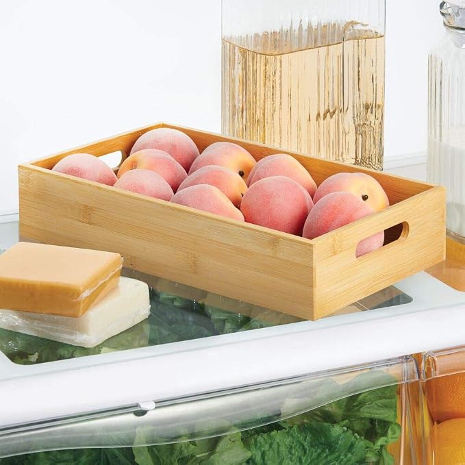 mDesign Kitchen Storage Box – Open-Top Bamboo Storage Tray - Image 2