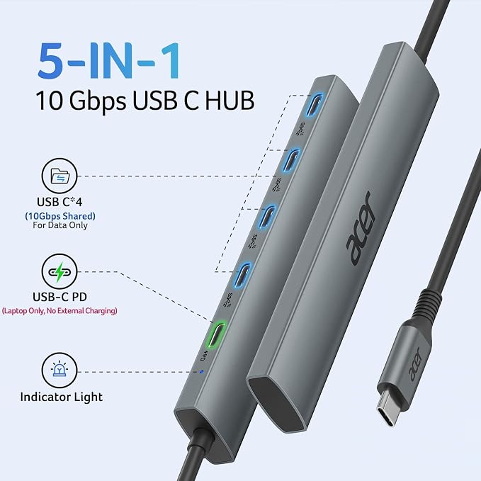 Acer 10 Gbps USB C Hub, USBC Splitter - Image 2