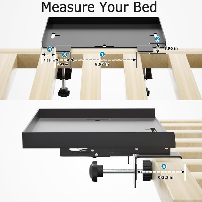 Foldable Bedside Shelf, Metal Clip-On Bed Tray Table - Image 5