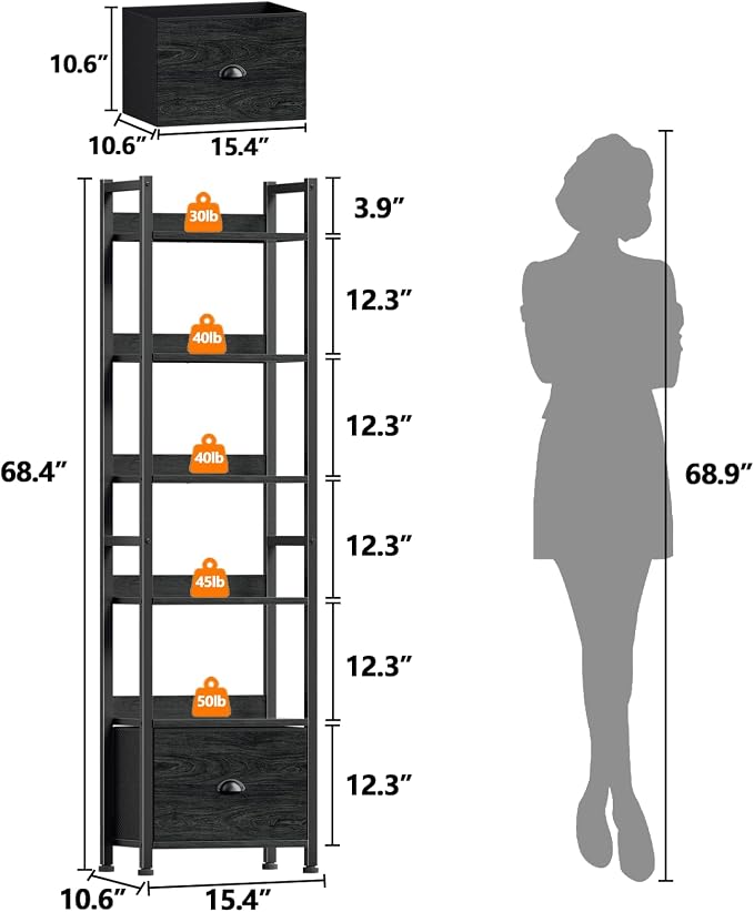 Furologee Book Shelf Set of 2, 6 Tier Tall Shelf - Image 3