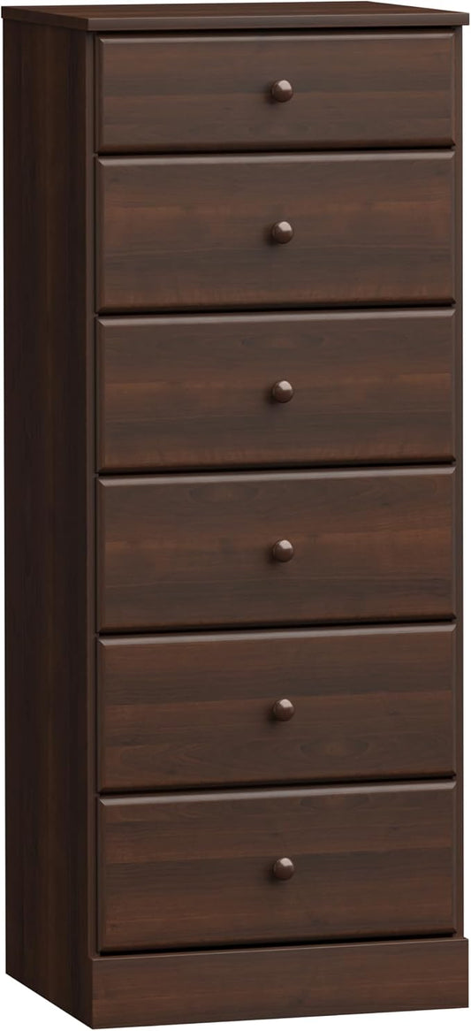 Prepac Astrid Tall Brown Dresser: 16.5"D x 19.75"W x 50"H, 6-Drawer Chest by PREPACRTASTORAGEFURNITURE