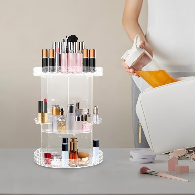 Rotating Makeup Organizer, 360° Rotating Storage, 3 Layer Adjustable Makeup - Image 3