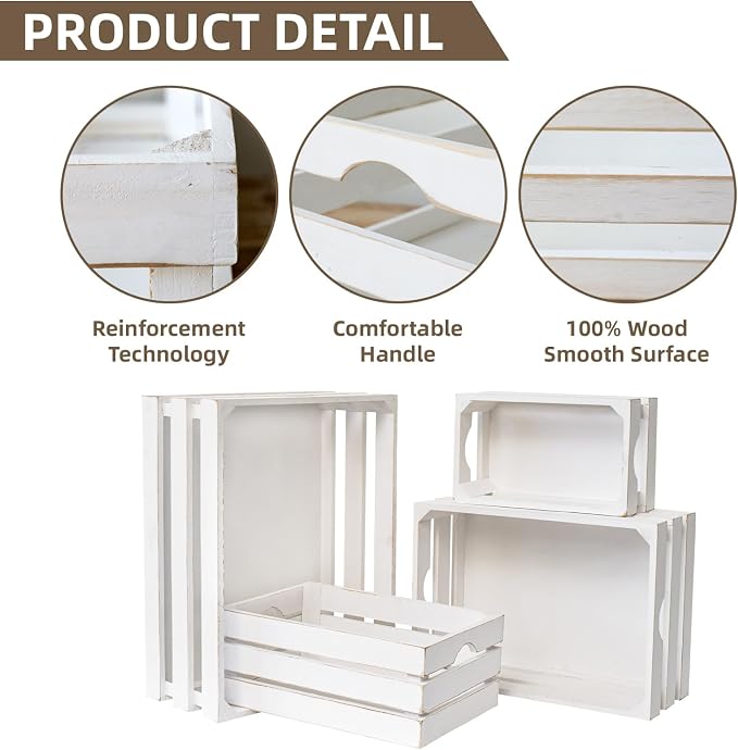 Set of 4 Large Wooden Decorative Storage Crates, Farmhouse Wood Storage - Image 3