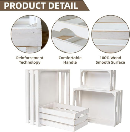 Set of 4 Large Wooden Decorative Storage Crates, Farmhouse Wood Storage - Image 3