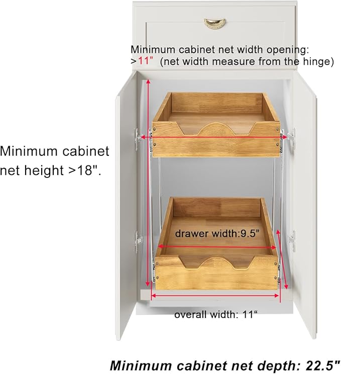 DINDON 2 Tier Pull Out Cabinet Organizer Double Tier Slide Out Wood Drawer - Image 3
