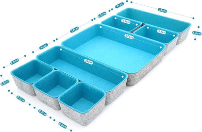 Welaxy Minimalist Felt Desk Drawer Organizer 8pc Turquoise Storage Bins - Image 2