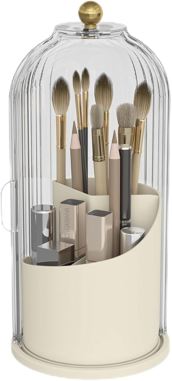 Makeup Brush Holder with Dustproof Cover 360 Rotating Makeup Brush Organizer by Emljkvp