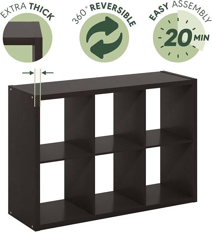 Furinno CUBICLE 6-Cube Book Shelf, Extra Thick Frame Bookshelf, Dark Oak | - Image 10