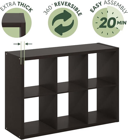 Furinno CUBICLE 6-Cube Book Shelf, Extra Thick Frame Bookshelf, Dark Oak | - Image 10
