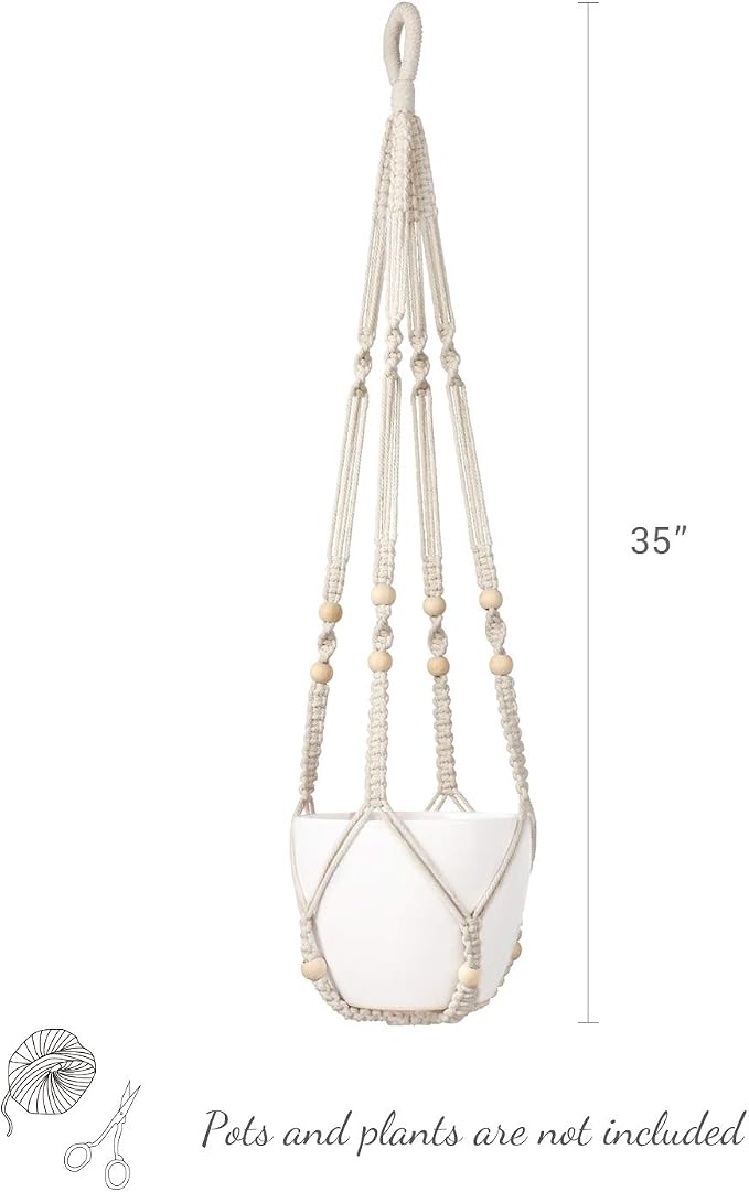 Mkono Macrame Plant Hanger Indoor 35 Inch Hanging Planter Basket Ivory 1Pc | - Image 6