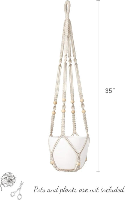 Mkono Macrame Plant Hanger Indoor 35 Inch Hanging Planter Basket Ivory 1Pc | - Image 6