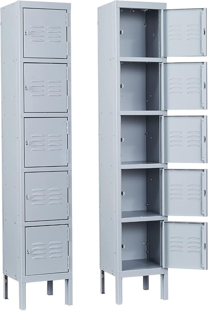 Metal Locker with 5 Doors, 5 Tier Steel Storage Lockers by Anxxsu