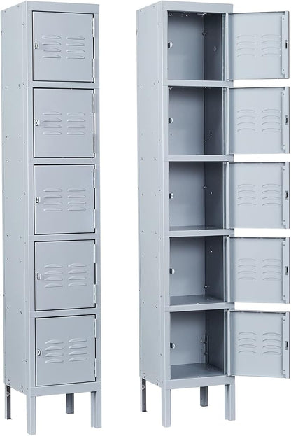 Metal Locker with 5 Doors, 5 Tier Steel Storage Lockers by Anxxsu