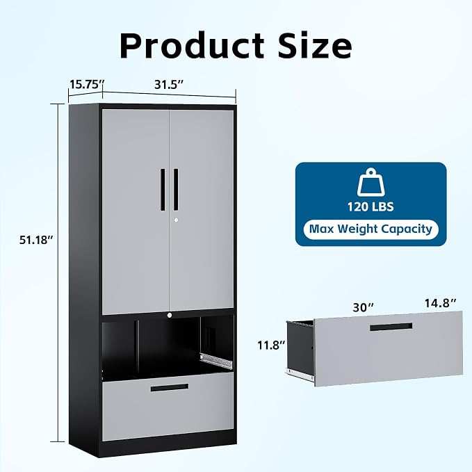 2-Drawer Metal File Cabinet, Lateral Filing Cabinets - Image 3