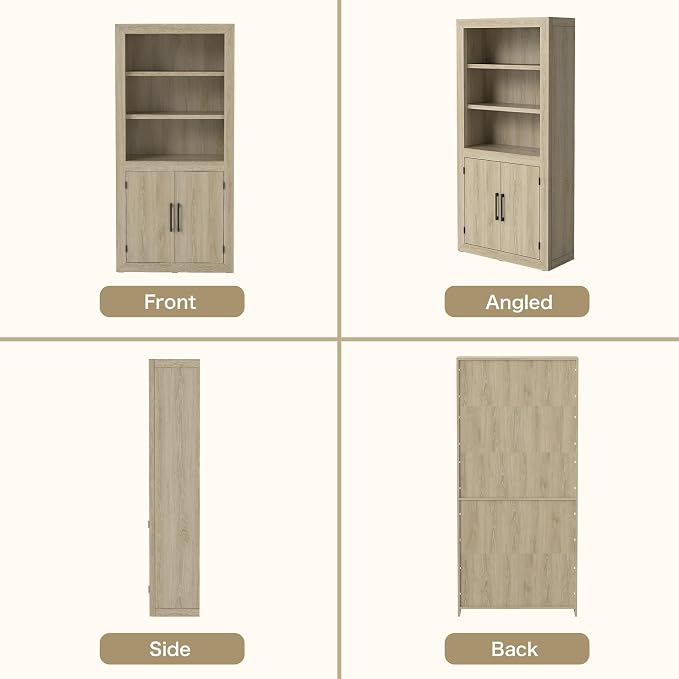 Standard Bookcase with Doors, Bookshelves Floor Standing 5 Tier Adjustable - Image 5