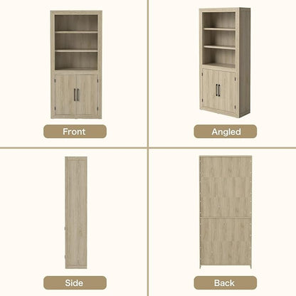Standard Bookcase with Doors, Bookshelves Floor Standing 5 Tier Adjustable - Image 5