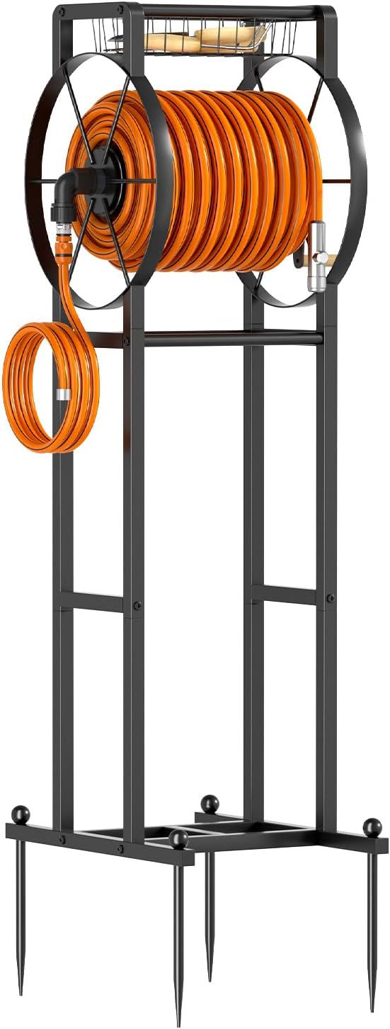 Garden Hose Reel Stand with Storage Rack - 125ft 5/8" Water Hose Organizer by Nylaira
