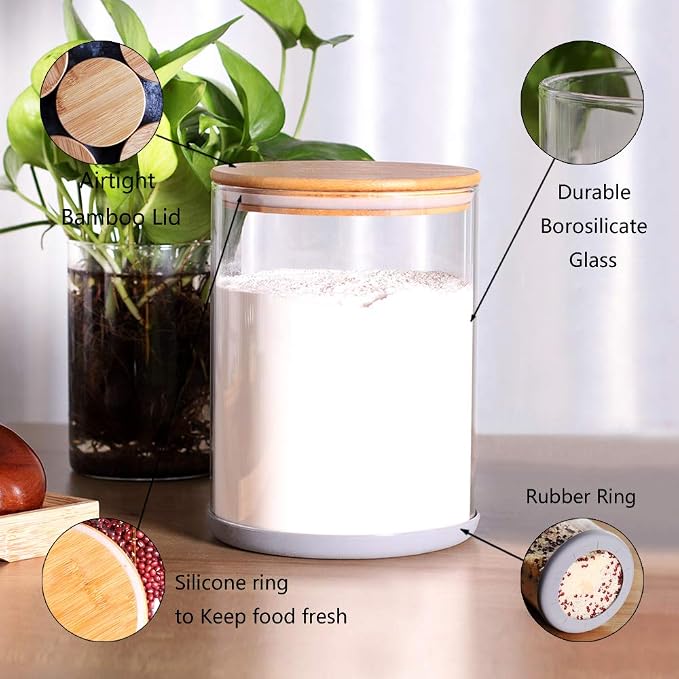 Set of 2 Large Glass Food Storage jar, 100 FL OZ Glass Flour Canister - Image 3