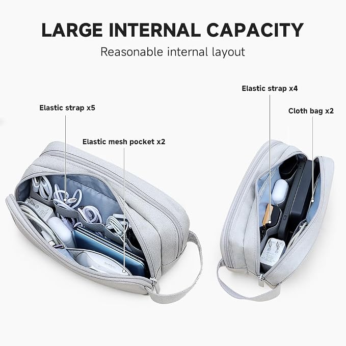 Teskyer Double Layer Cable Organizer Bag, Travel Tech Pouch, Light Grey | - Image 3