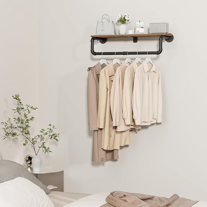 Industrial Pipe Clothes Rack, Heavy Duty Iron Wall Mounted Garment Rack - Image 4