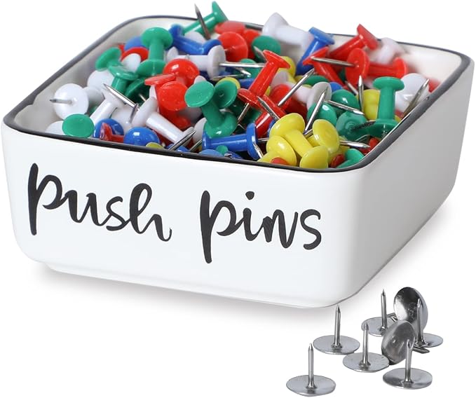ONTUBE Farmhouse Square Push Pins Holders, Ceramic Binder Clip Dispenser by ONTUBE