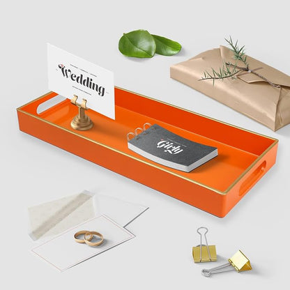 Orange Bathroom Vanity Tray for Countertop, Small Plastic Toilet Tank Versatile - Image 2
