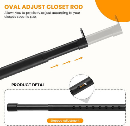 Oval Closet Rod for Hanging Clothes Adjustable Closet Rods 18 to 87 Inch Heavy - Image 2