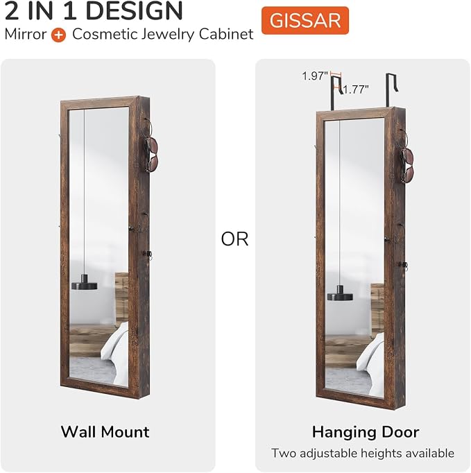 GISSAR Jewelry Mirror Armoire Wall Mount Over The Door Mirror Jewelry Cabinet - Image 7